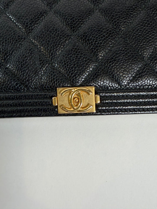 CHANEL Black Quilted Boy Wallet On Chain