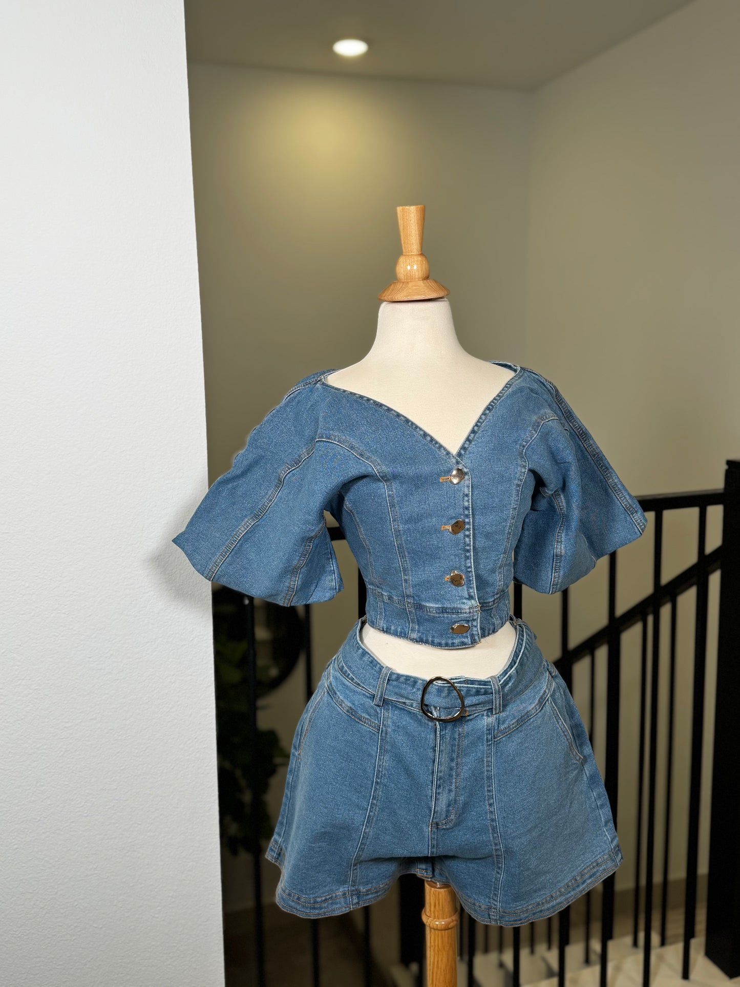 Miss Show Stopper Denim Set With Gold Detail