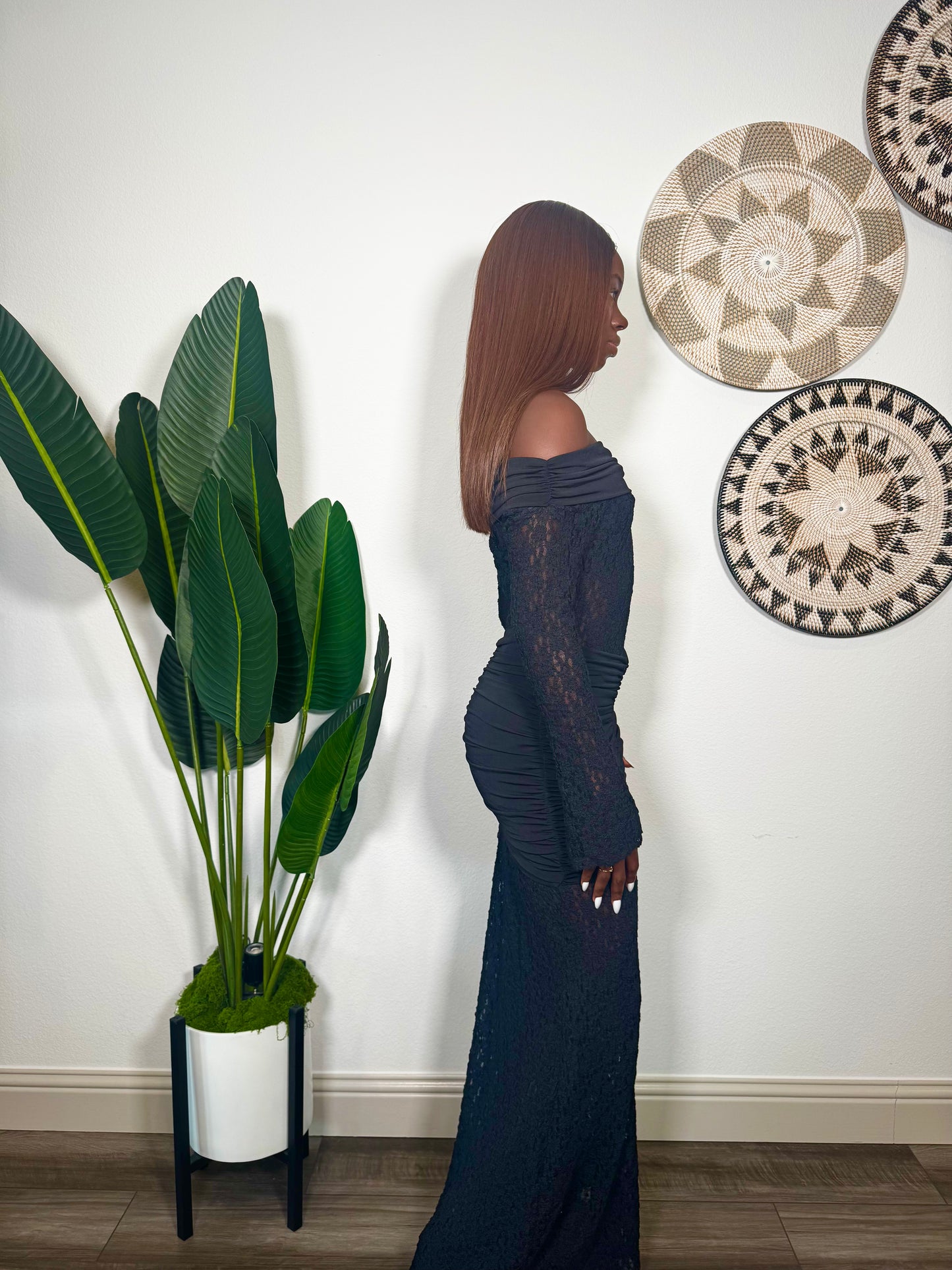 Lace Off Shoulder Ruched Dress