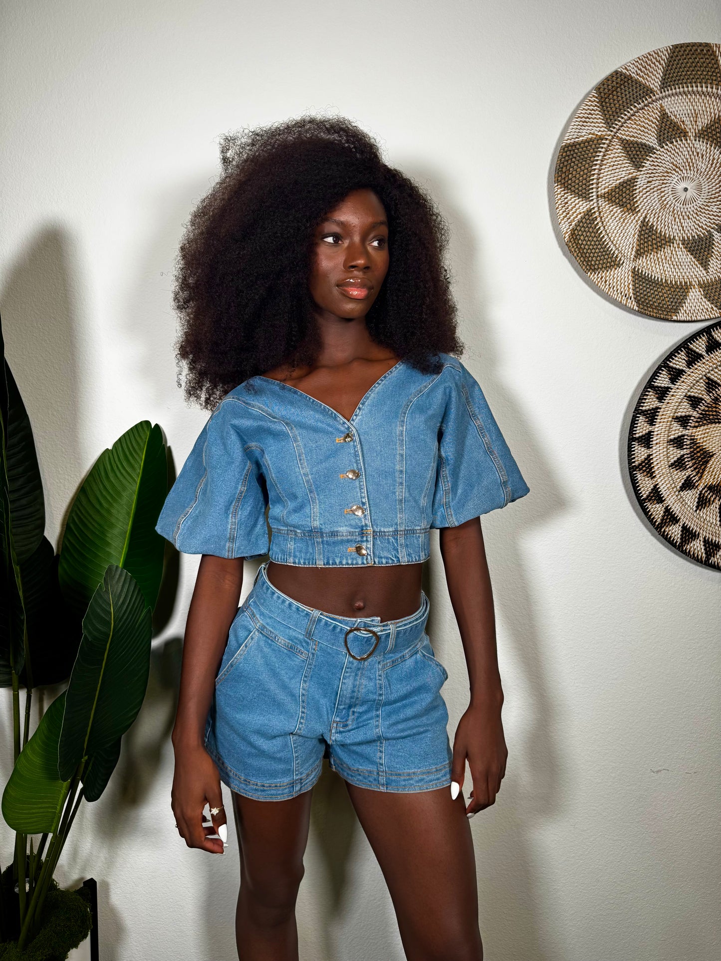 Miss Show Stopper Denim Set With Gold Detail