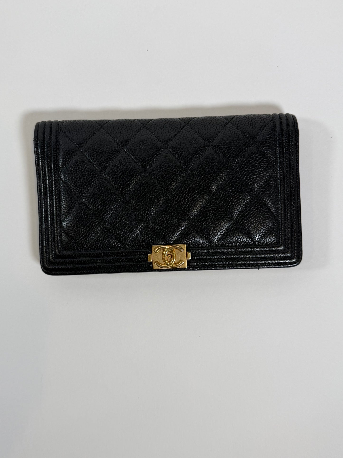 CHANEL Black Quilted Boy Wallet On Chain
