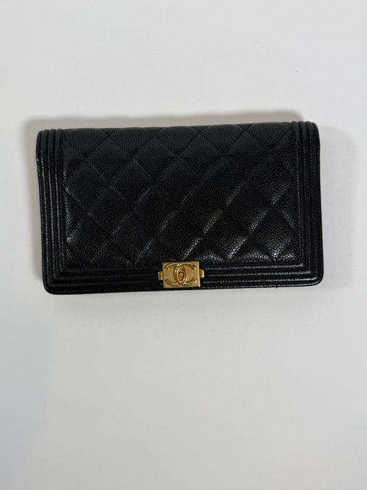 CHANEL Black Quilted Boy Wallet On Chain