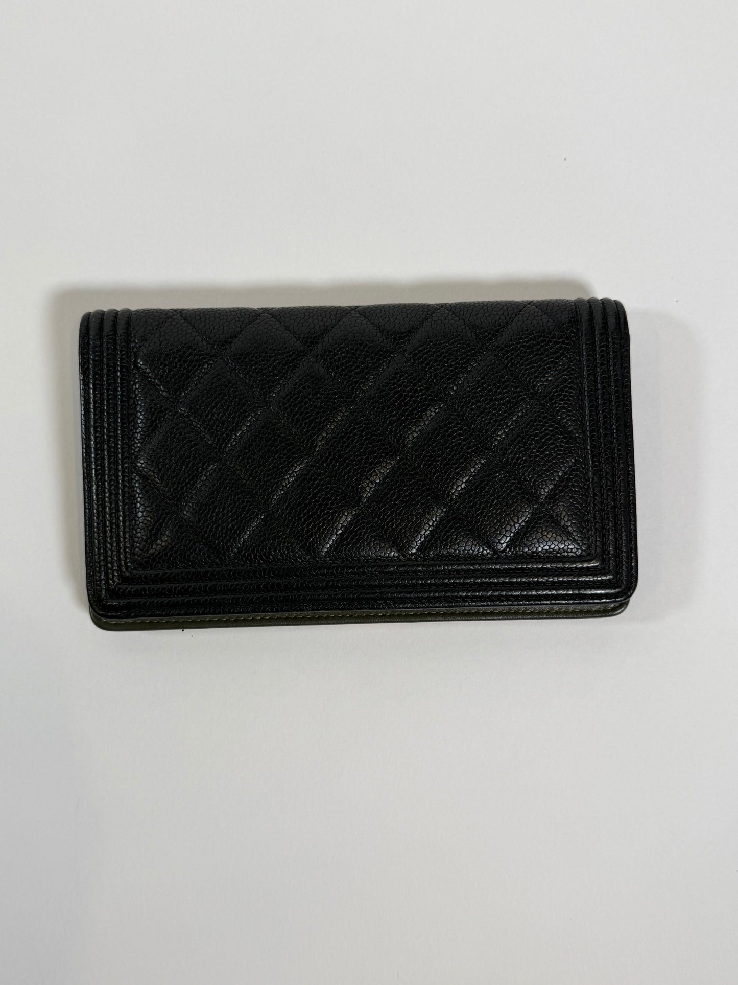 CHANEL Black Quilted Boy Wallet On Chain