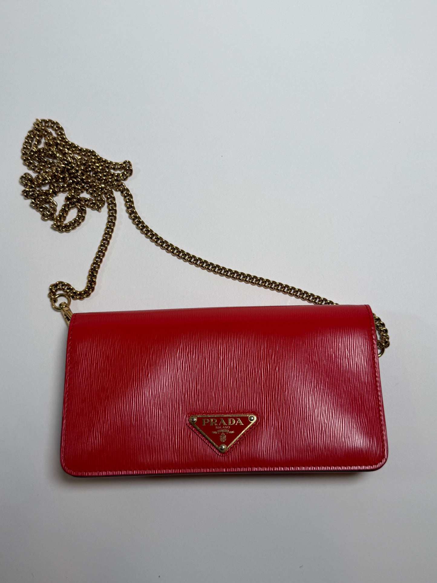 Prada Orange Leather Chain Crossbody Wallet