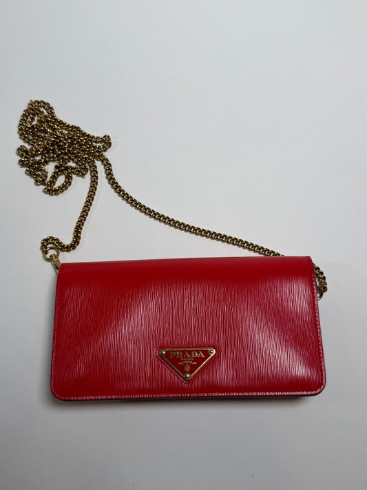 Prada Orange Leather Chain Crossbody Wallet