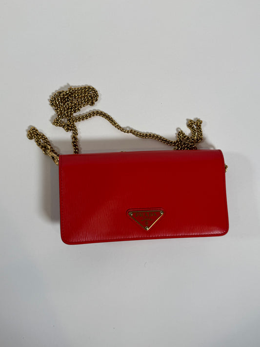 Prada Orange Leather Chain Crossbody Wallet