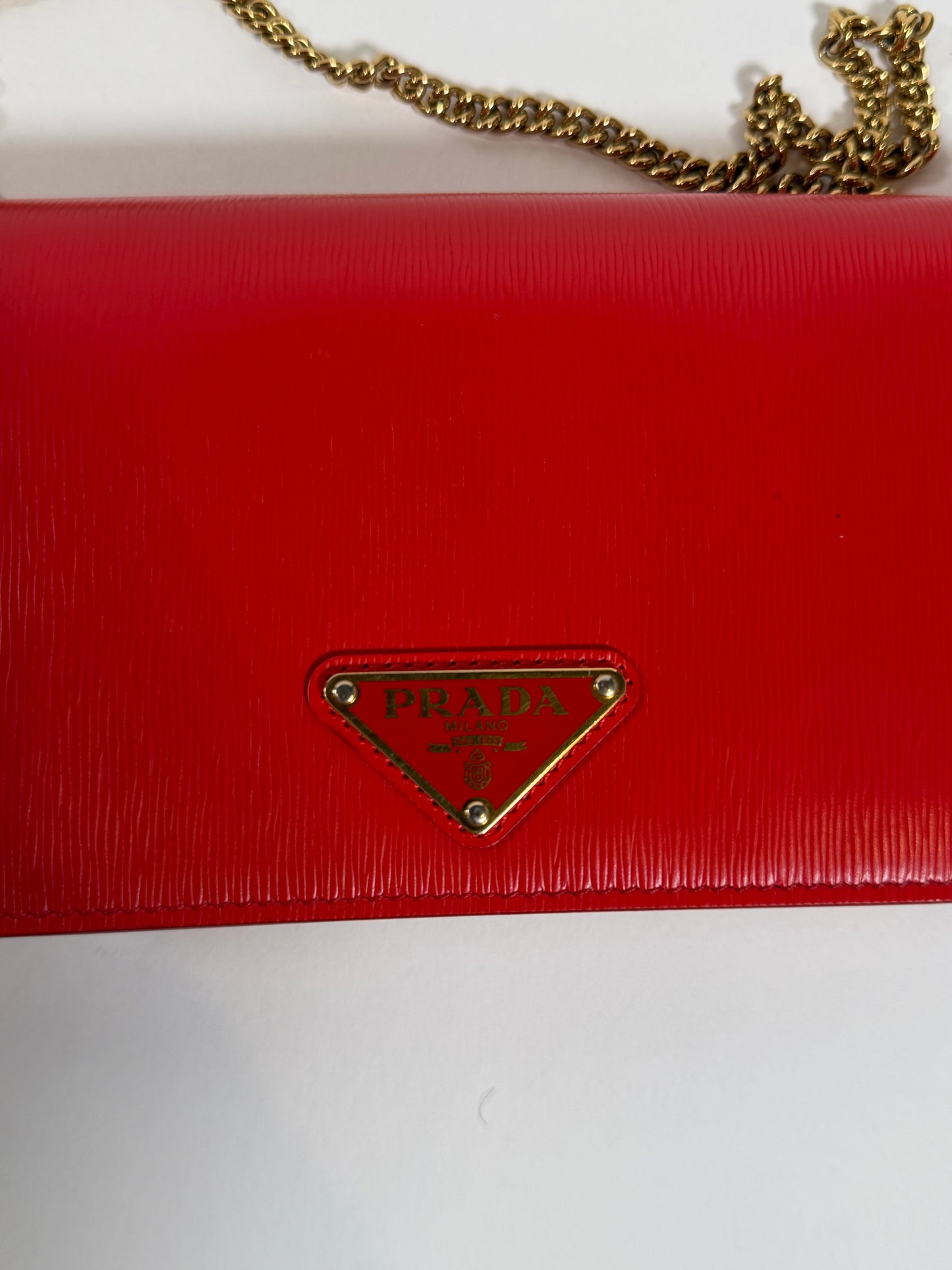 Prada Orange Leather Chain Crossbody Wallet
