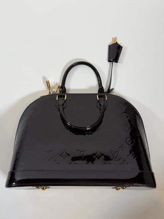 Louis Vuitton Alma Vernis Patent Satchel in Dark Burgundy