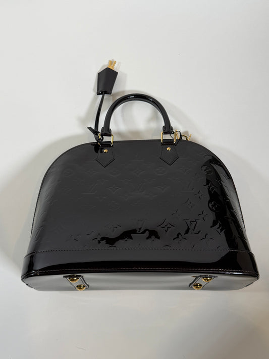 Louis Vuitton Alma Vernis Patent Satchel in Dark Burgundy