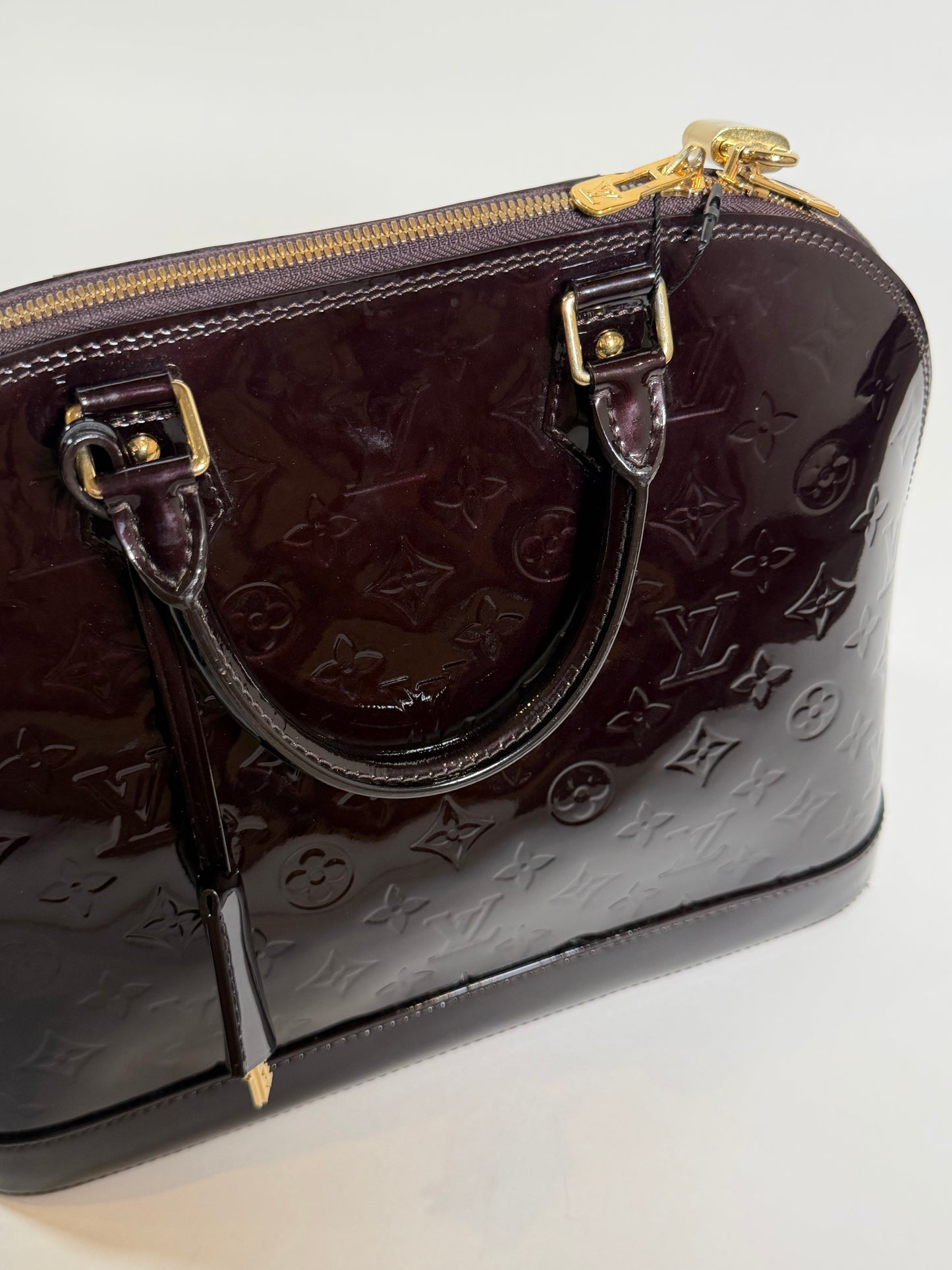 Louis Vuitton Alma Vernis Patent Satchel in Dark Burgundy