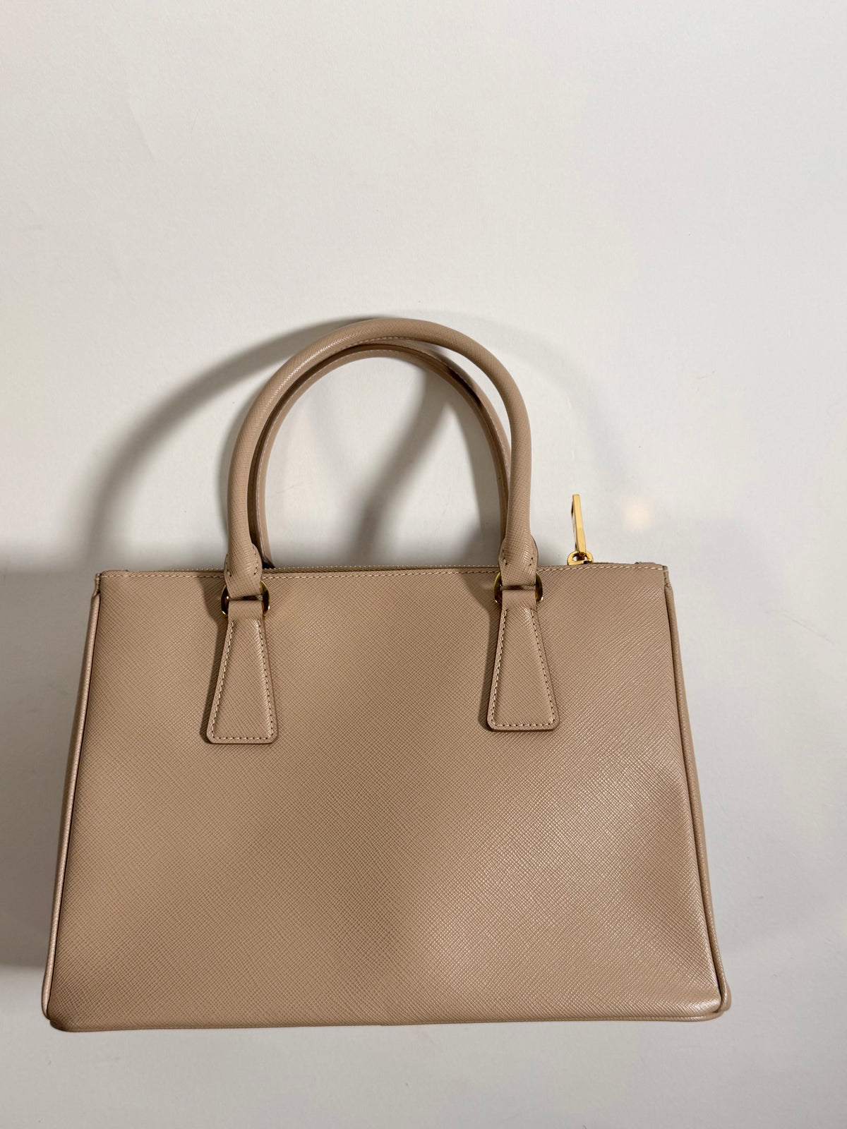 Prada Saffiano Leather Galleria Double Zip Tote Bag in Beige / Cameo with Gold Hardware