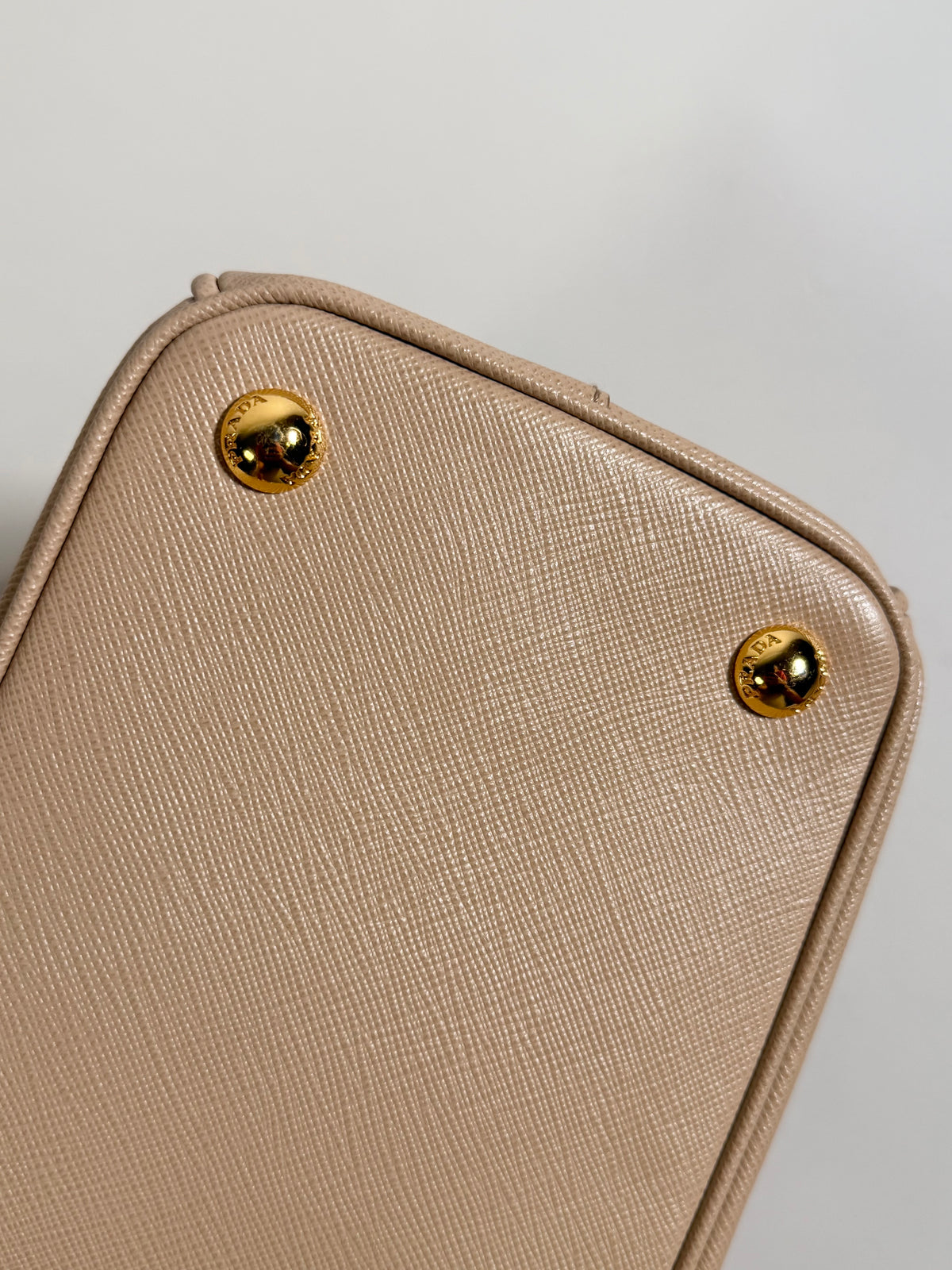 Prada Saffiano Leather Galleria Double Zip Tote Bag in Beige / Cameo with Gold Hardware