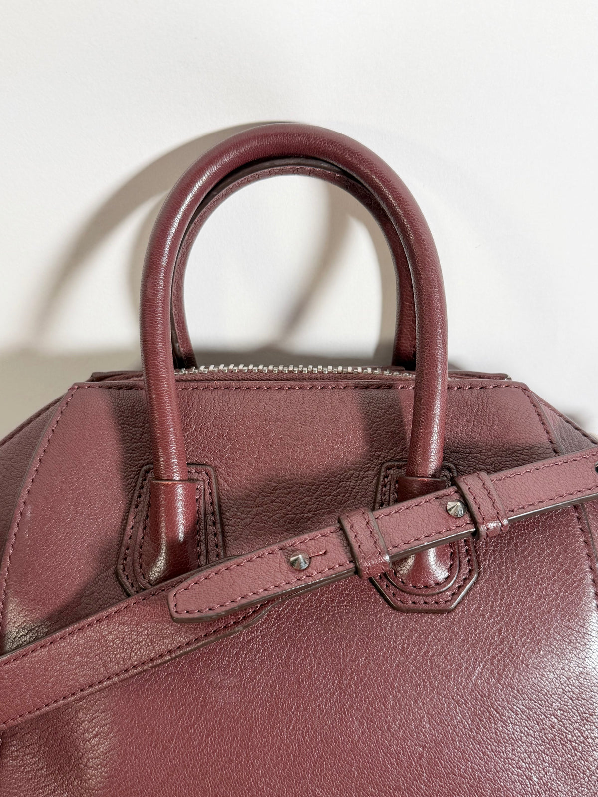 Givenchy Mini Antigona Grainy Leather Bag in Oxblood with Silver Hardware