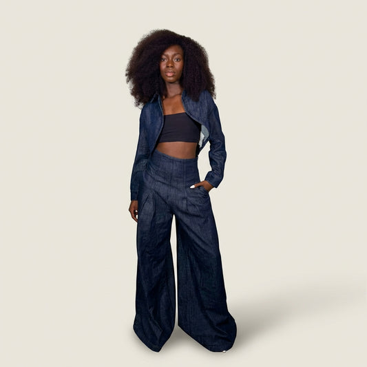 Fitted Wide Leg Jeans and Crop Jacket Set