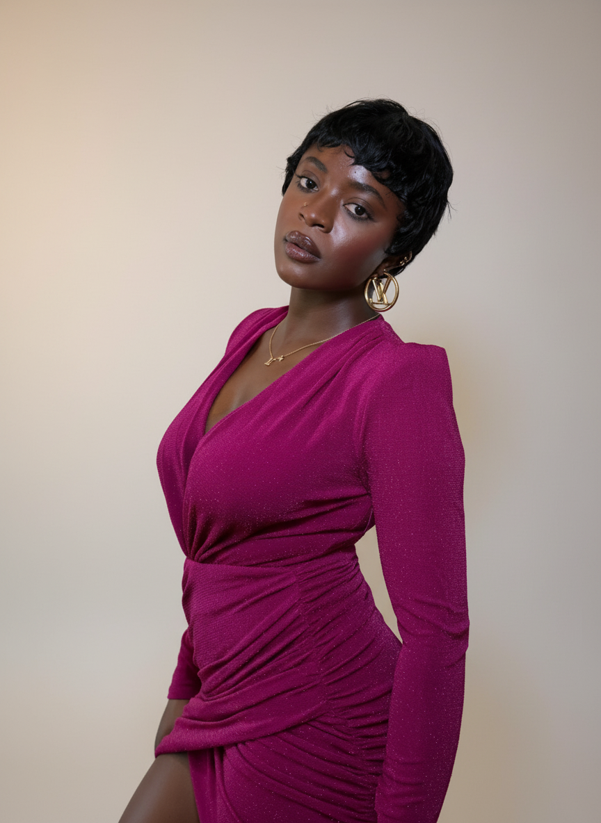Magneta Glitter Ruched Dress